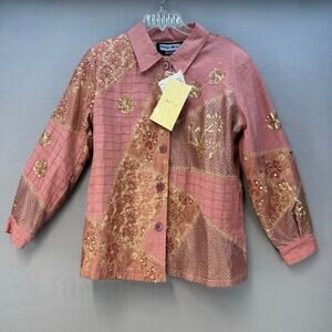Indigo Moon Jacket Blazer Women's L Embroidery Pink Gold Sequined Patchwork  NWT